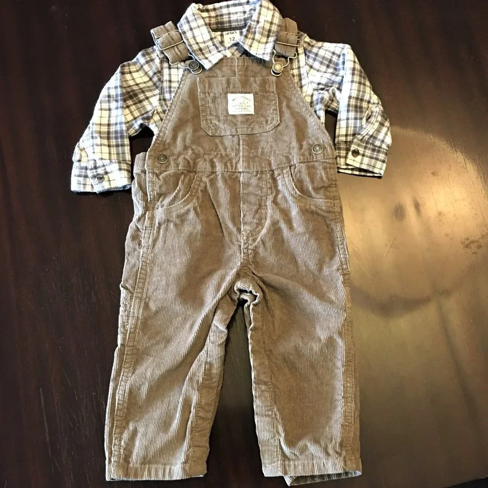 CARTER'S Corduroy Overalls with Coordinating Shirt - Picture 2 of 9